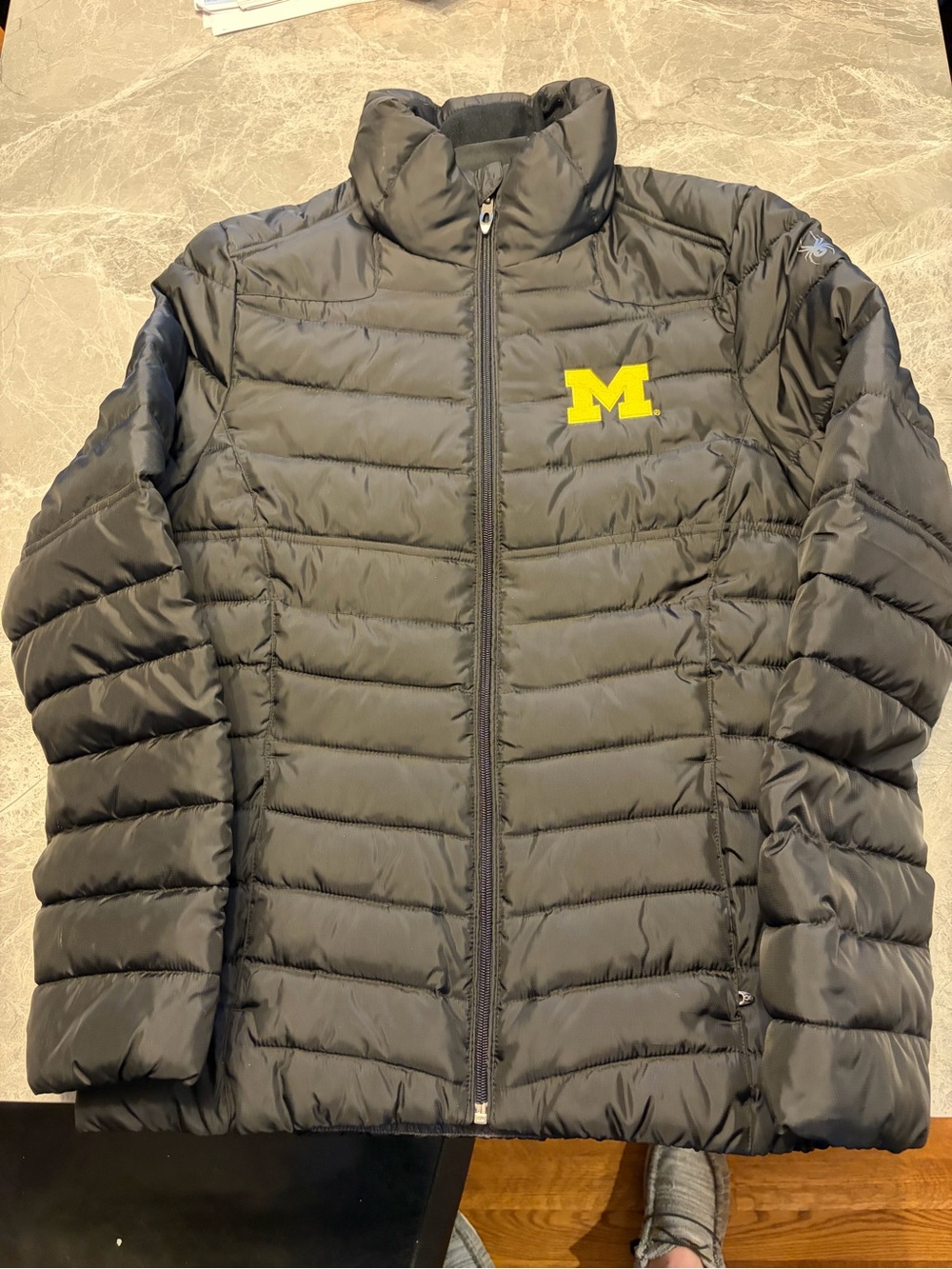 Spyder Black Puffer Jacket with Yellow 'M' Logo